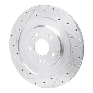 Hyundai Genesis G80 Brake Rotor (1) - Rear Left - R1 Concepts - Drilled & Slotted - Silver - `21-`26